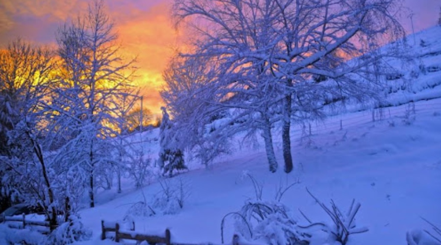 snowy landscape at sunset